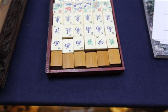 A bamboo and bone mahjong set,